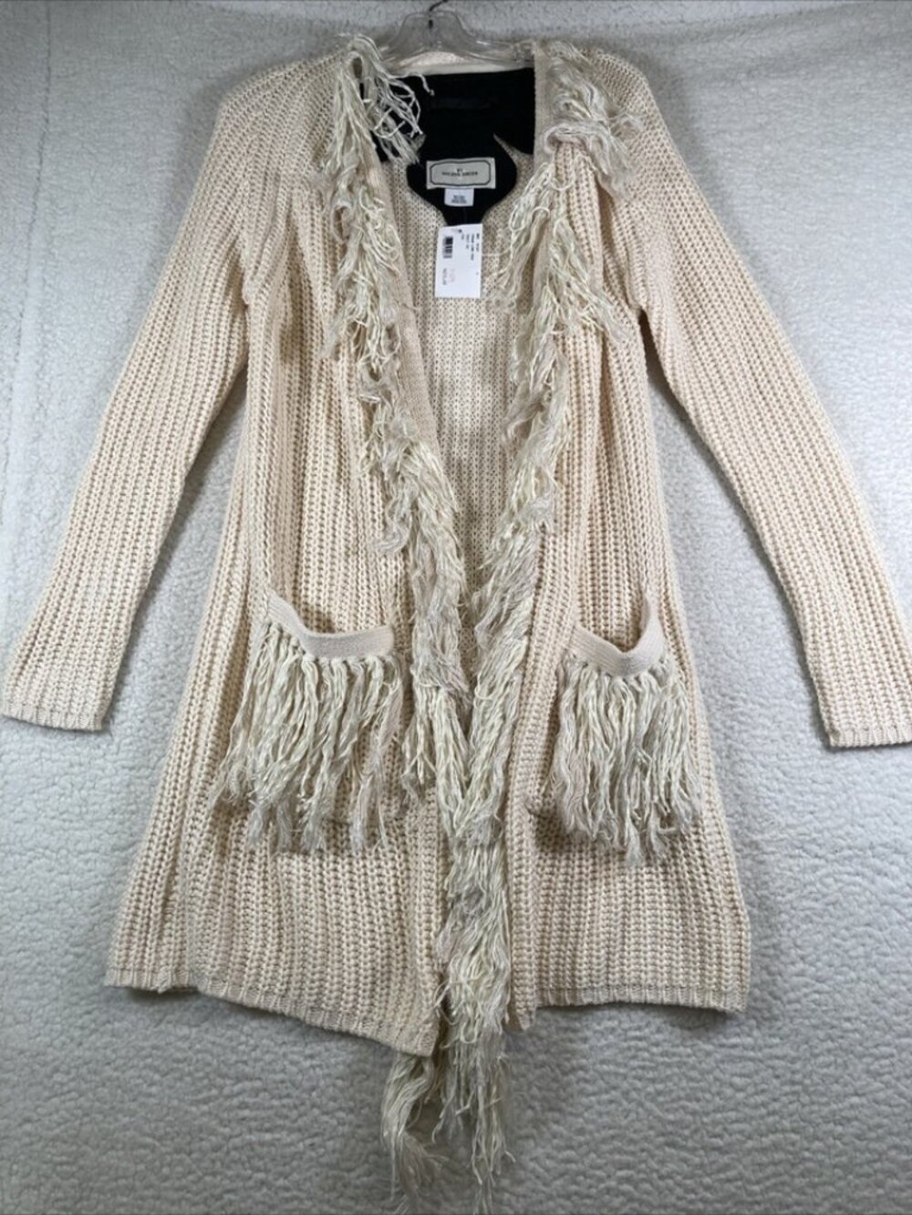 NWT MALENE BIRGER Linen Cotton Ivory Cream Long Fringe Cardigan Sweater XS
